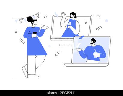 Online friends party abstract concept vector illustration. Happy talking  and laughing woman, isolation entertainment, video call, virtual fun at  home, zoom conference, web chat abstract metaphor Stock Vector Image & Art 