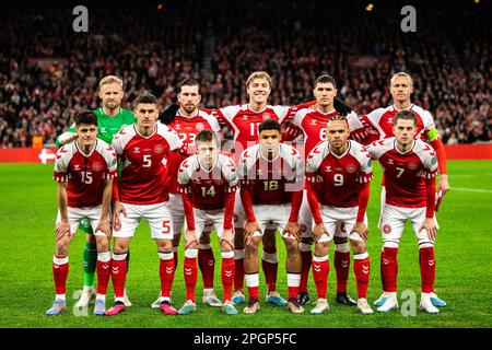 Copenhagen, Denmark. 23rd Mar, 2023. The starting-11 of Denmark for the UEFA Euro 2024 qualification match between Denmark and Finland at Parken in Copenhagen. (Photo Credit: Gonzales Photo/Alamy Live News Stock Photo