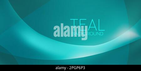 Teal background. Abstract very saturated light bluish cyan pattern with translucent curved line. Vector graphics Stock Vector