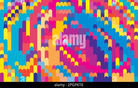 Motley colorful background with multicolored vertical rounded stripes. Particolored vector graphic pattern. CMYK colors Stock Vector