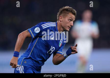 Naples, Italy. 23rd Mar, 2023. Mateo Retegui of Italy during the UEFA European Championship Qualifying match at Stadio Diego Armando Maradona, Naples. Picture credit should read: Jonathan Moscrop/Sportimage Credit: Sportimage/Alamy Live News Stock Photo