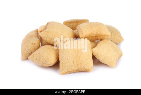 Heap of sweet crispy corn pads on white background. Breakfast cereal Stock Photo