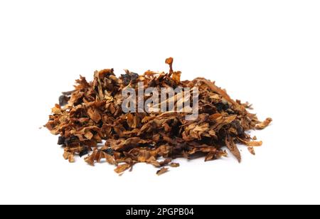 Pile of dry tobacco isolated on white Stock Photo