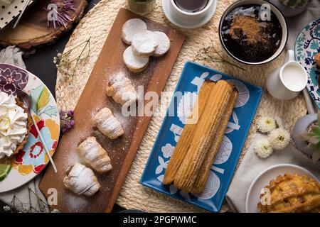 Peruvian desserts buffet table brunch sweet food Stock Photo