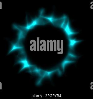 light blue flame effect circle round  abstract black background orb Stock Photo