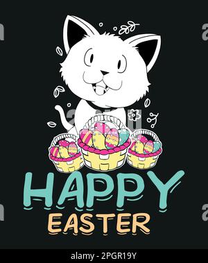 Happy easter day funny cat kitten with easter eggs t shirt design vector,Happy easter day, funny cat, kitten with easter eggs, t shirt design Stock Vector