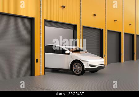 3d rendering ev car or electric vehicle in garage Stock Photo