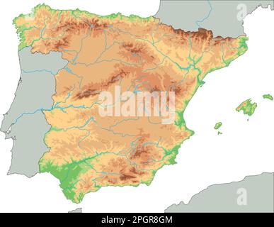 High detailed Spain physical map. Stock Vector