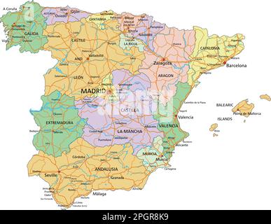 Spain - Highly detailed editable political map with labeling Stock ...