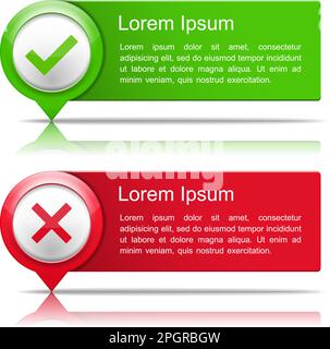 Gren and red banners with check and cross symbols, vector eps10 illustration Stock Vector