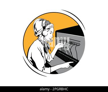 International Woman Operator Alphabet Radiotelephony Illustration with Simple Illustration, Patch and Badge Visual Style Stock Vector