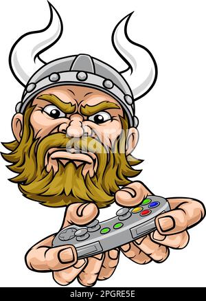 Viking Gamer Video Game Controller Mascot Cartoon Stock Vector