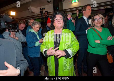 BATHMEN, THE NETHERLANDS - MAR 15, 2023: Politician Caroline van der Plas in a serious moment after she heard the results of the provincial elections Stock Photo