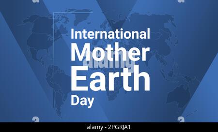 International Mother Earth Day holiday card. Poster with earth map, blue gradient lines background, white text. Flat style design banner. Vector illus Stock Vector