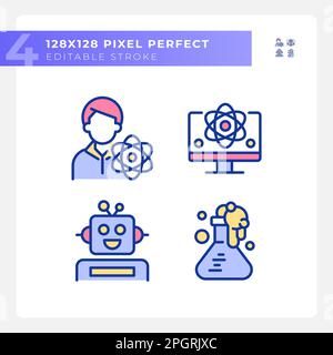 STEM technology and AI pixel perfect RGB color icons set Stock Vector