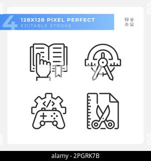 STEM related subjects pixel perfect linear icons set Stock Vector