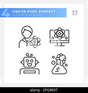STEM technology and AI pixel perfect linear icons set Stock Vector