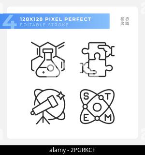 STEM impact on education pixel perfect linear icons set Stock Vector