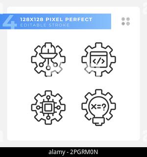 STEM technology settings pixel perfect linear icons set Stock Vector