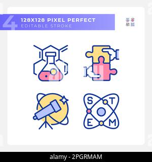 STEM impact on education pixel perfect RGB color icons set Stock Vector