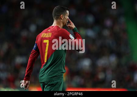 Lisbon, Portugal. 23rd Mar, 2023. Cristiano Ronaldo of Portugal in action during the UEFA EURO 2024 qualifying round group J match between Portugal and Liechtenstein at Estadio Jose Alvalade on March 23, 2023 in Lisbon, Portugal. (Final score: Portugal 4 - 0 Liechtenstein) (Photo by David Martins/SOPA Images/Sipa USA) Credit: Sipa USA/Alamy Live News Stock Photo