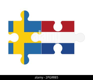Connected puzzle of flags of Sweden and Netherlands, vector Stock Vector