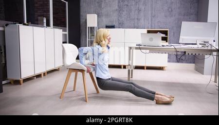 Chair Office Dip Exercise Triceps Dips At Desk Stock Photo