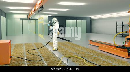 Illustration of spray painter with spray paint gun done in cartoon ...