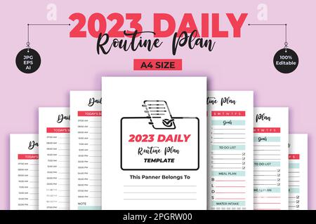2023 Daily Routine Plan Interior Low and No Content Book Template Stock Vector