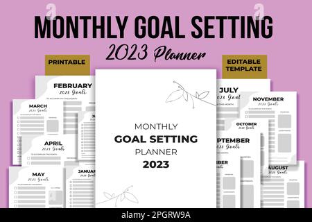 Monthly Goal Setting Planner 2023-2024 Bundle KDP Interior Stock Vector