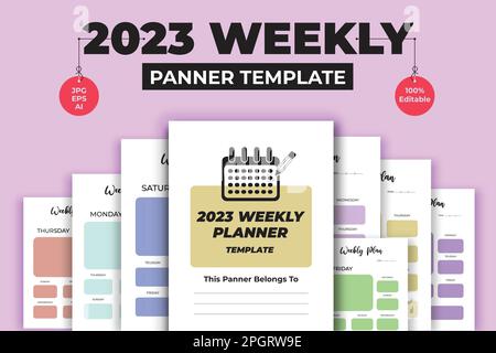 2023 Weekly Planner Bundle Template - Low or No Content Book Stock Vector