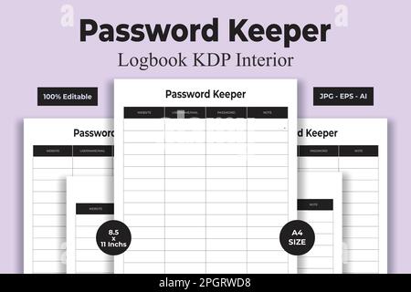 Password Keeper Logbook KDP Interior Low and No Content Book Stock Vector