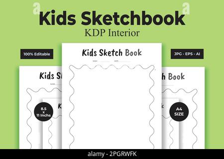 Kids Sketchbook KDP Interior Low and No Content Book Stock Vector