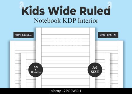 Kids Wide Ruled Notebook KDP Interior Stock Vector