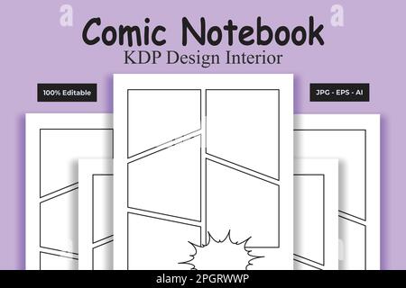 Comic Notebook KDP Interior Low and No Content Book Stock Vector