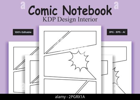 Comic Notebook KDP Interior Low and No Content Book Stock Vector