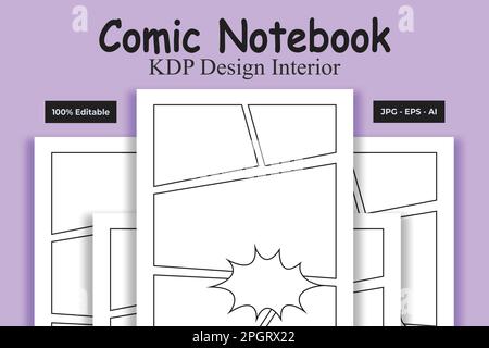Comic Notebook KDP Interior Low and No Content Book Stock Vector
