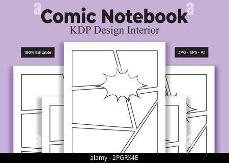 Comic Notebook KDP Interior Low and No Content Book Stock Vector