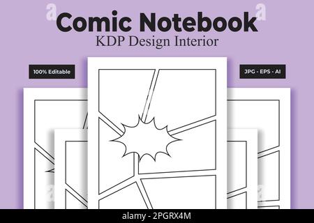 Comic Notebook KDP Interior Low and No Content Book Stock Vector