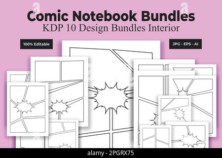 Comic Notebook KDP Interior Bundle Low and No Content Book Stock Vector