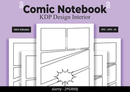 Comic Notebook KDP Interior Low and No Content Book Stock Vector