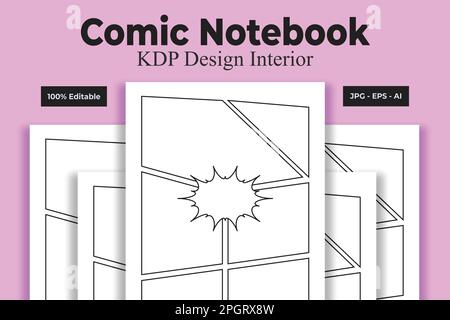 Comic Notebook KDP Interior Low and No Content Book Stock Vector