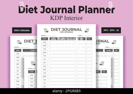 Diet planner KDP interior journal template. Daily food planner and diet ...