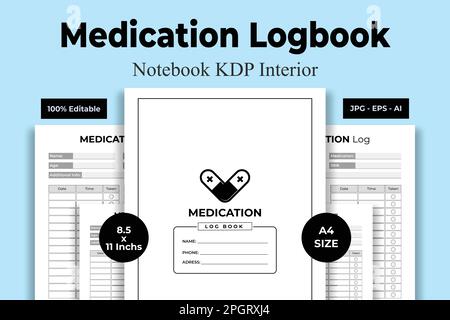 Medication Logbook KDP Interior Low and No Content Book Stock Vector