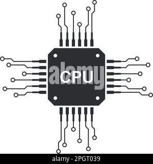 CPU for computer and smartphone icon in flat style. Processor chipset vector illustration on isolated background. Microchip sign business concept. Stock Vector