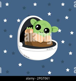 Сute alien in open space in flat style. Astronaut vector illustration on isolated background. Characters exploring universe galaxy sign business conce Stock Vector