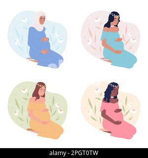 Healthy child bearing 2D vector isolated spot illustration pack Stock Vector