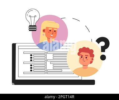 Collaboration with colleague online line concept vector spot illustration Stock Vector