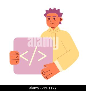 Computer coder job flat concept vector spot illustration Stock Vector