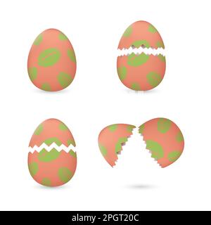 Cracked easter eggs painted with leaves set Stock Vector